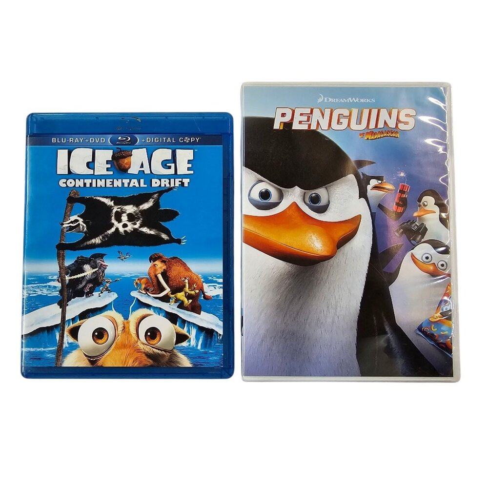 Ice Age Continental Drift Blu Ray Penguins Of Madagascar DVD Movie Bundle